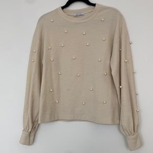 Zara cream pearl top